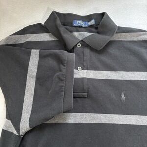 Polo Ralph Lauren Mens Short Sleeve Polo 2XL Tall Black Gray Stripe 100% Cotton